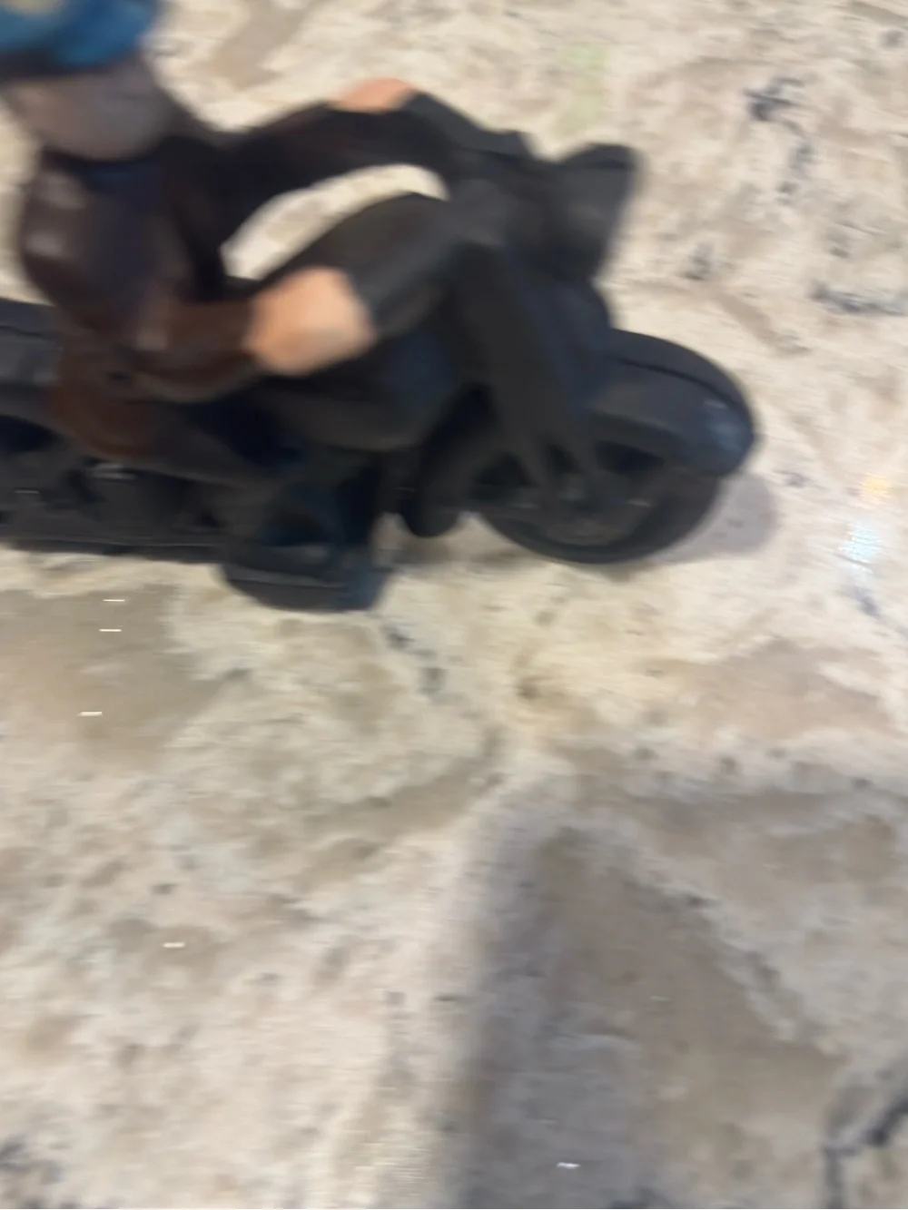 Vintage Cast Iron Motorcyclist Figurine - Black & Brown with Blue Cap 6 inches